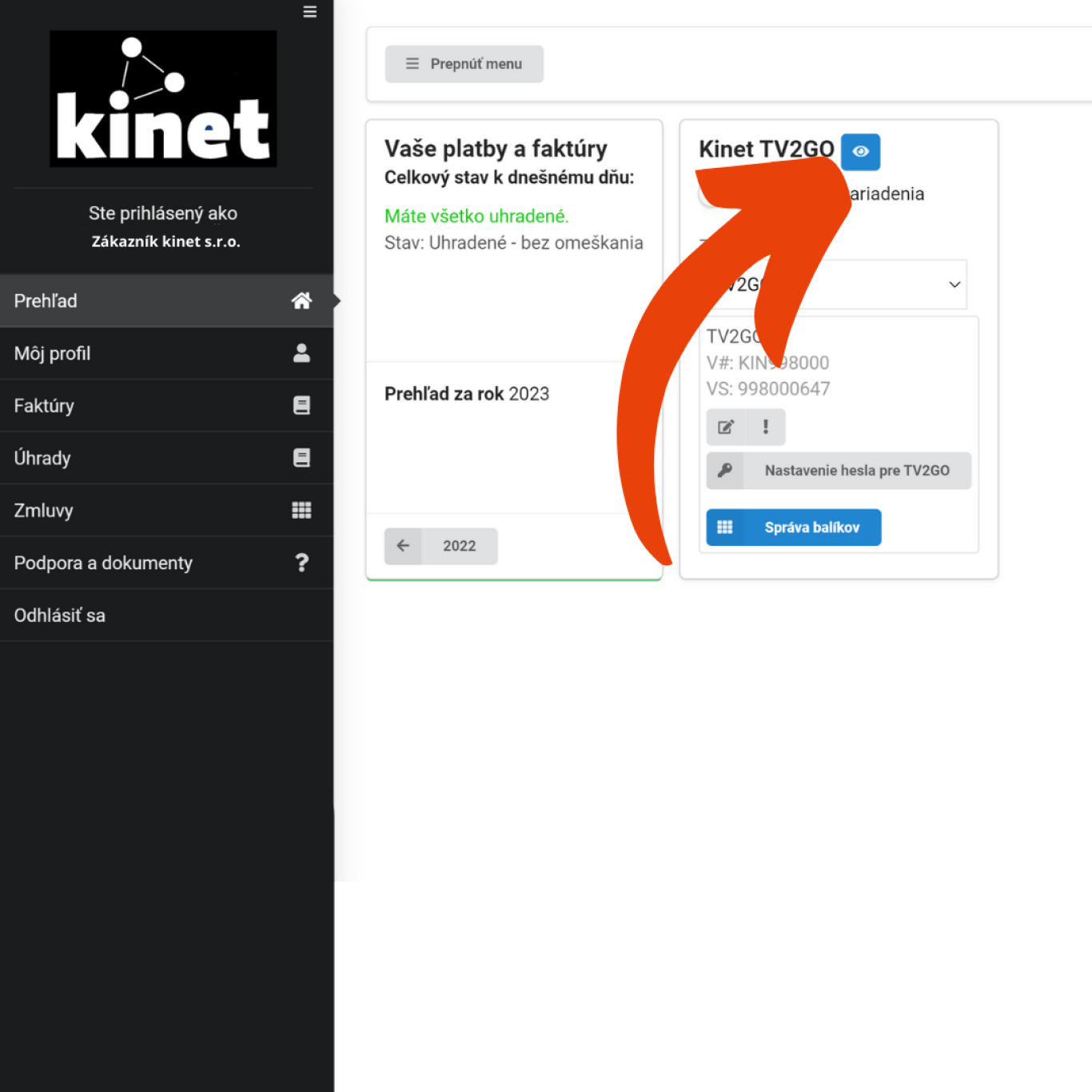 klientsky portal kinet platby