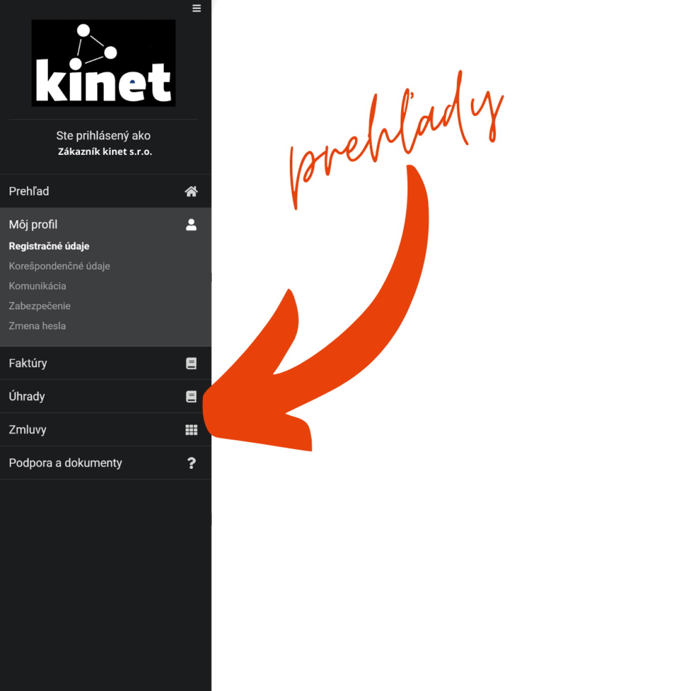 klientsky portal kinet prehlady dokladov